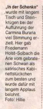 Carmina Burana, Wesseling, 28. 10. 1995: eine kurze Kritik (Quelle: Kölner Stadtanzeiger)